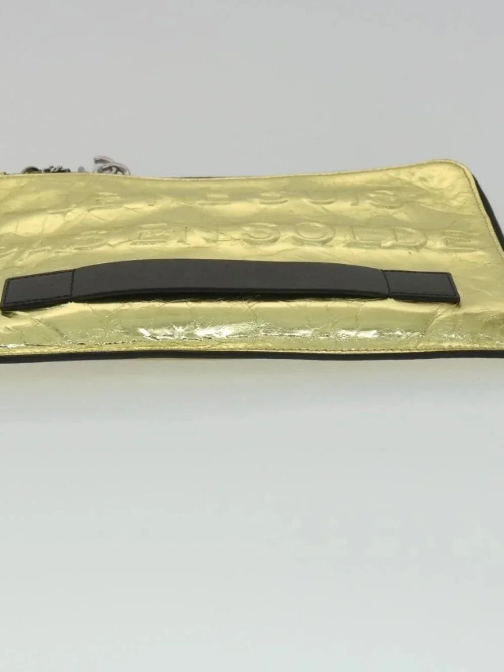 CHANEL Clutch Bag Metallic Leather Gold A82164 CC Auth 38172SAV